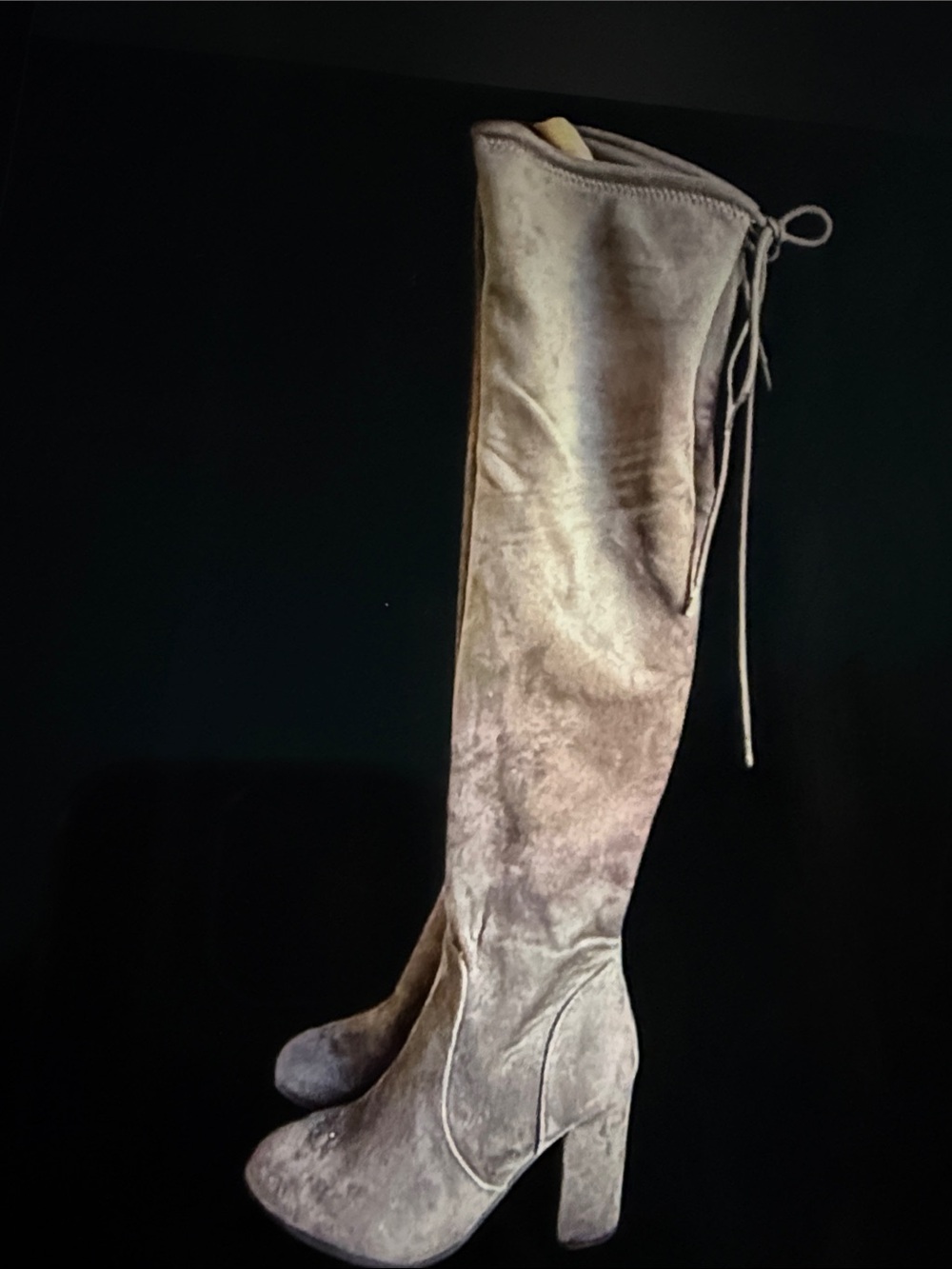 Over-the-Knee Suede Block Heel Boots - Taupe 5.5